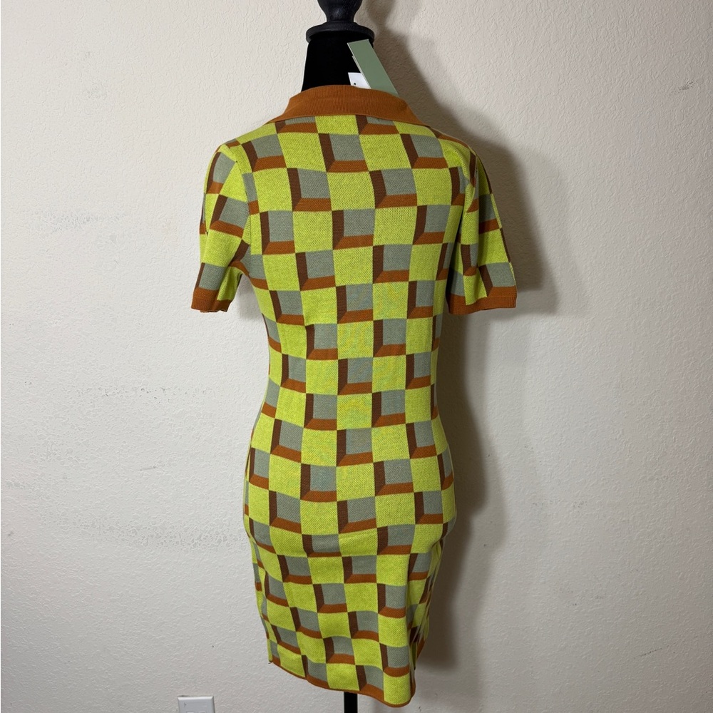 Another Girl Women's Retro Artsy Vintage Check Knit Mod Polo Dress size S - Picture 4 of 9